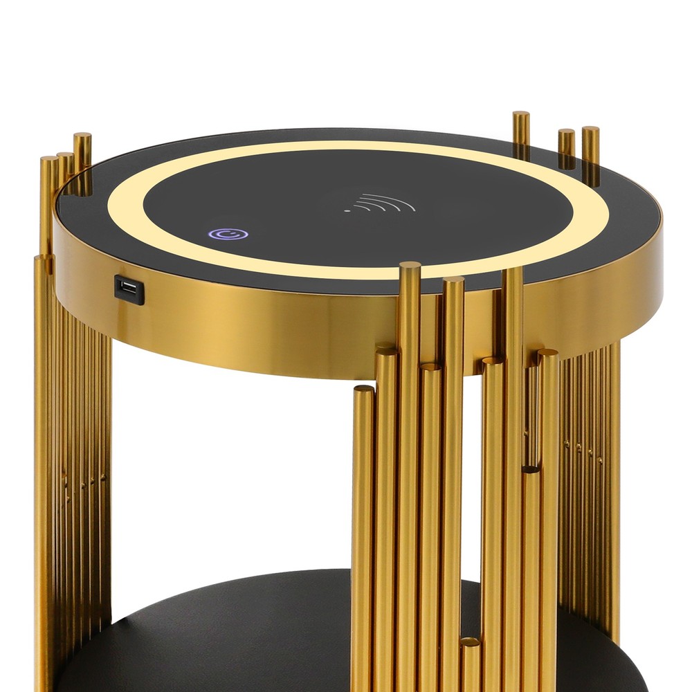 Bedside Table Smart Nightstand W/Wireless Charging LED Bed Side Table W/Drawer