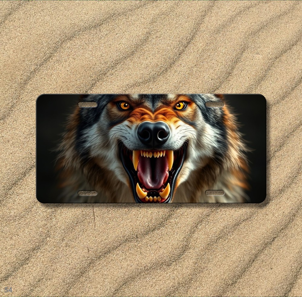 Snarling Wolf License Plate Snarling Design Personalized Front Bumper Plate Uniq