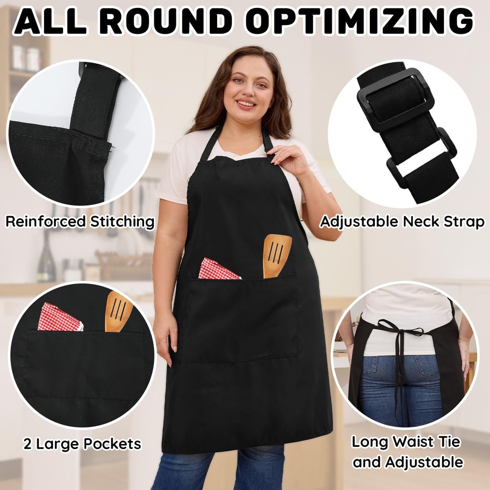 4 Pack Plus Size Chef Aprons, Large Kitchen Apron with 2 Pockets, Adjustable ...