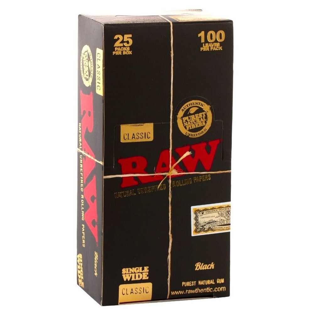 😎 🍃 25 x RAW CLASSIC BLACK SINGLE WIDE ROLLING PAPERS FULL BOX AUTHENTIC 🍃😎