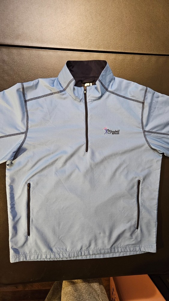 The Goodwill Bermuda Golf FootJoy 1/4 Zip Pullover Wind Jacket Mens L Blue