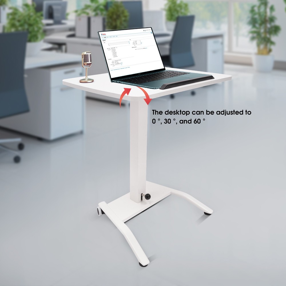 Adjustable Rolling Desk Rolling Podium Desk Standing Lifting Computer Desk White