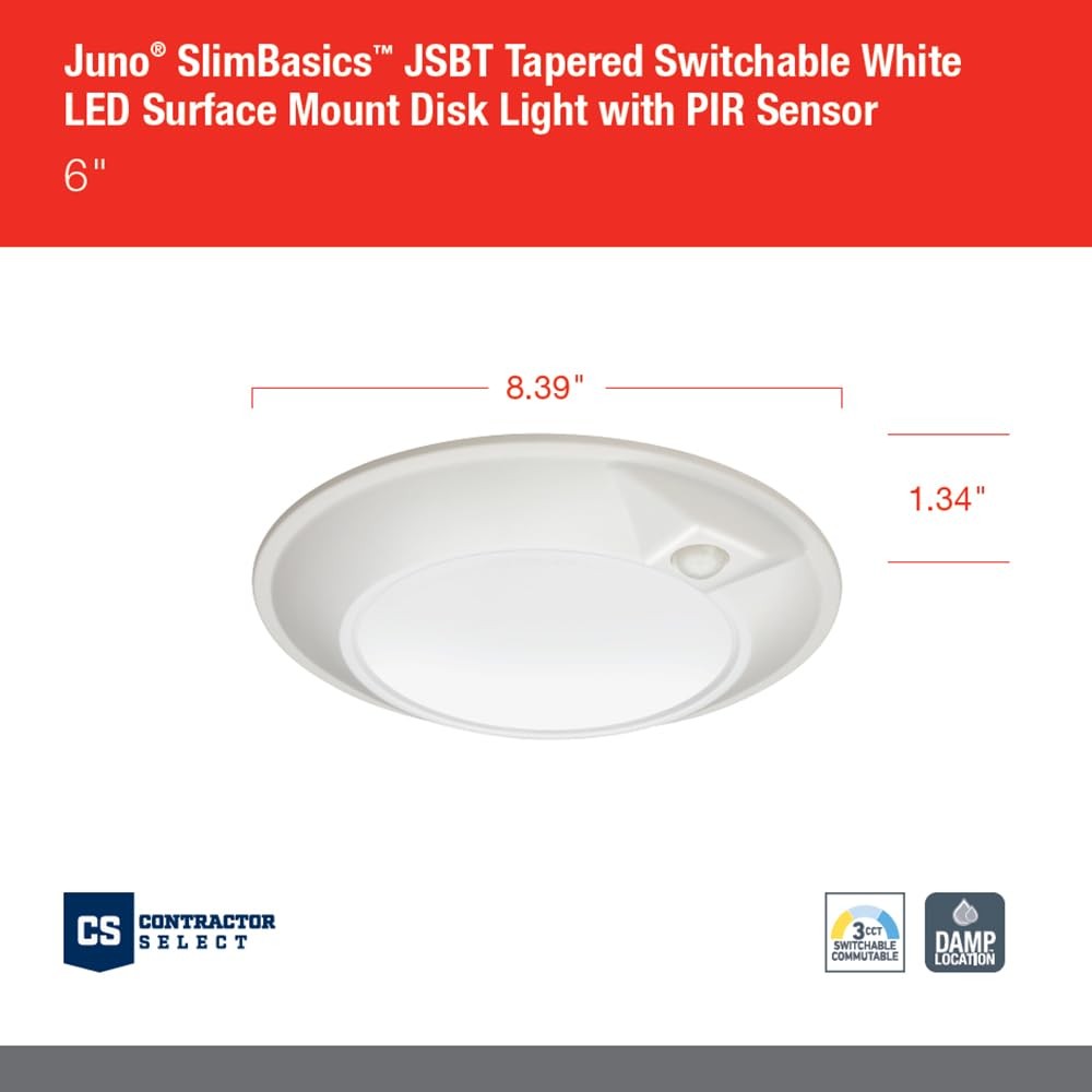 Juno JSBT 6in SlimBasics Tapered Disk Downlight Switchable PIR Sensor White