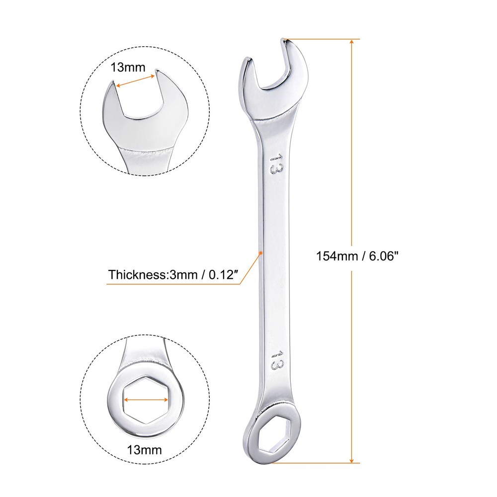 Thin Combination Wrench with Offset 6-Point End Open End for Household 13mm