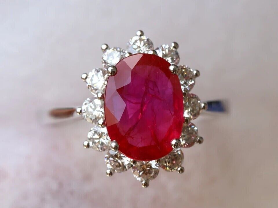 Vintage Style Lab-Created 5.40 Ct Red Ruby & Diamond Engagement Ring 925 Silver