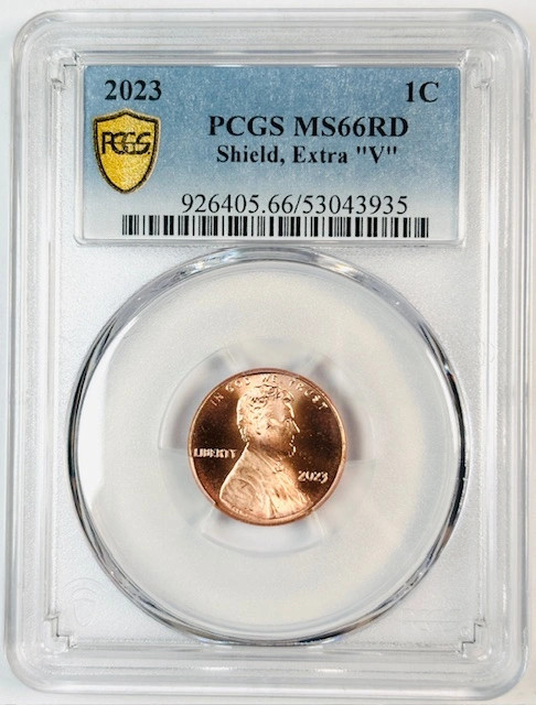 2023 Lincoln Penny PCGS MS-66 RD Shield Extra "V" Red