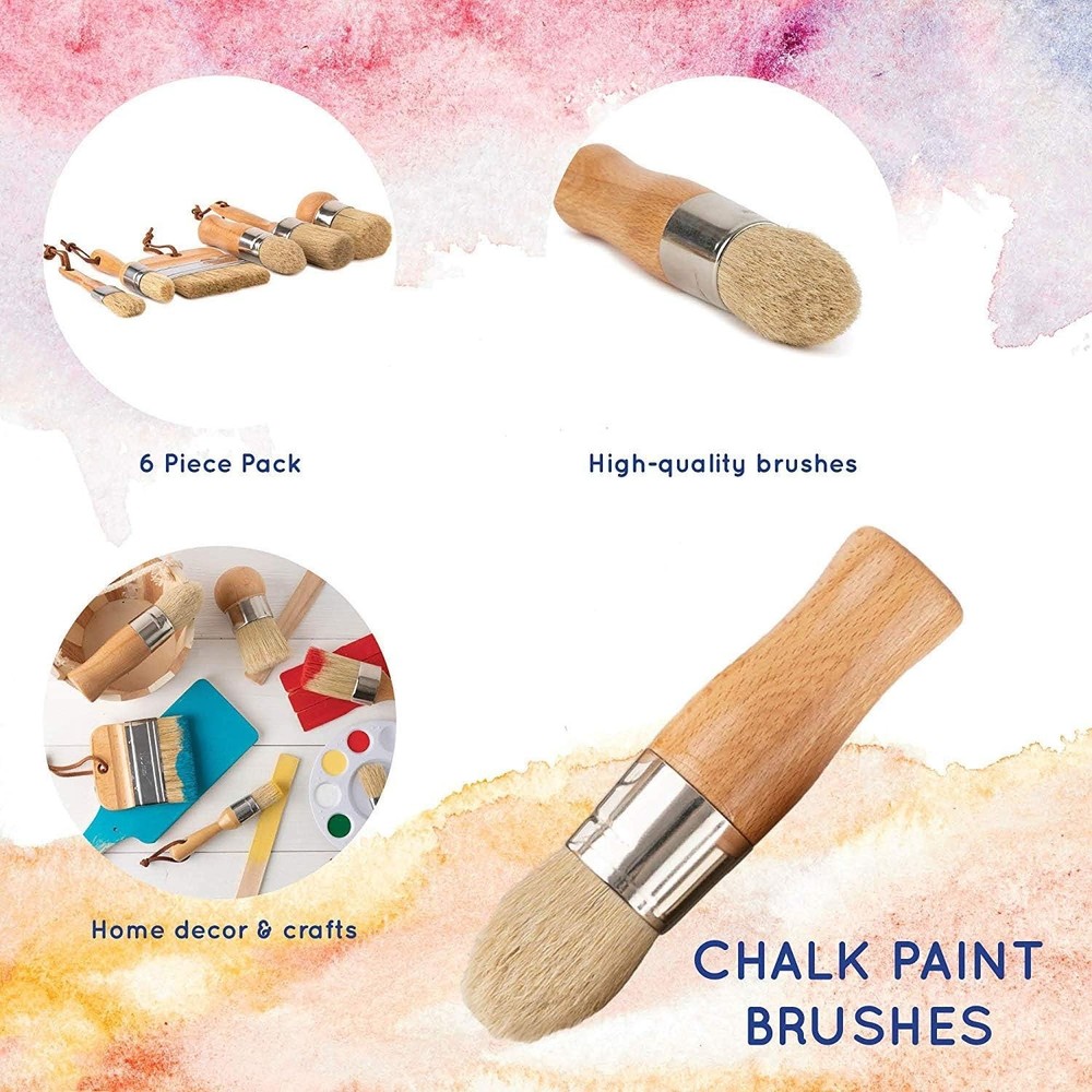 Versatile 6-Pack Boar Bristle Paint Brushes - Minimal Shedding & Smooth Coverage