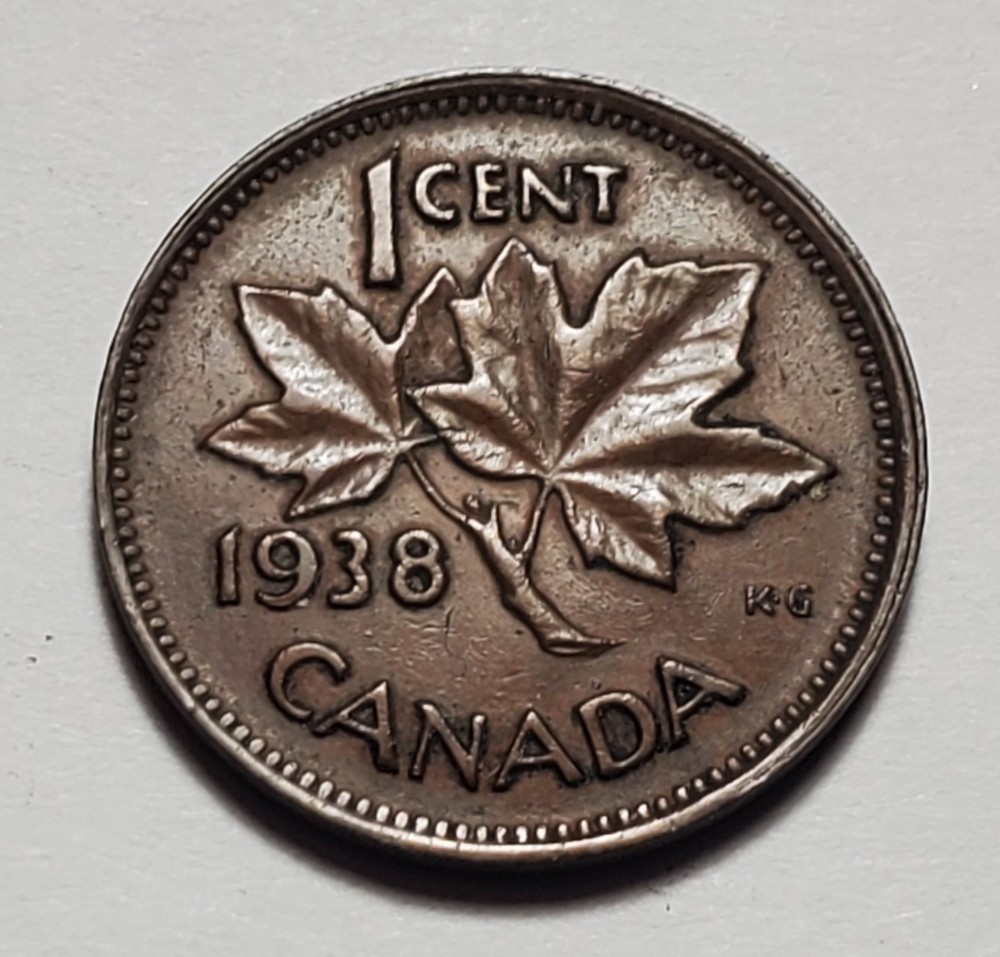 1938 CANADA SMALL ONE CENT PENNY KING GEORGE VI #C9949