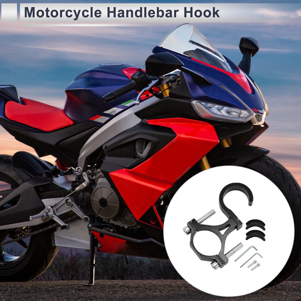 Black motorcycle hook with screws, for alloy bow, 1 pc