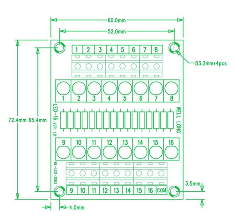 DIN Rail Mount 16 Red LED Indicator Light Module 5~48VDC Common Positive/Neg