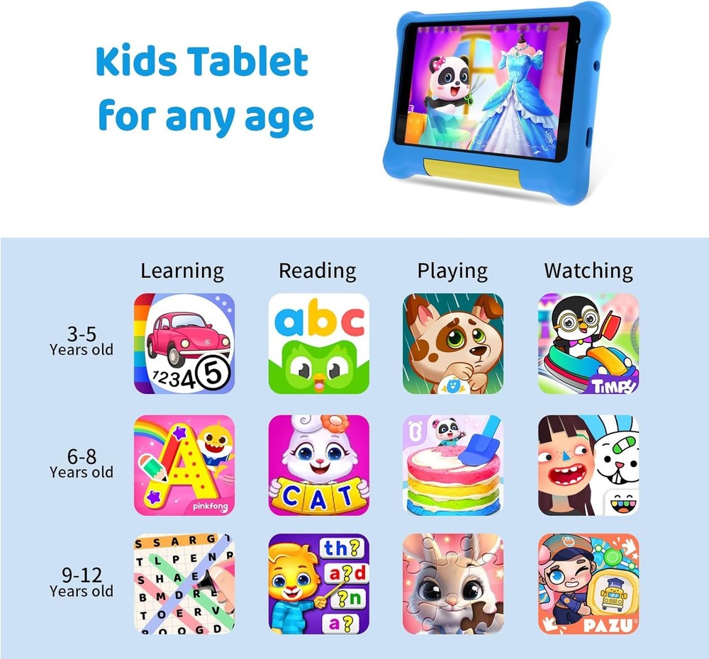 Kids Tablet 7" Android 12 Quad-core Tablet 32GB Tablets Shockproof Touchscreen