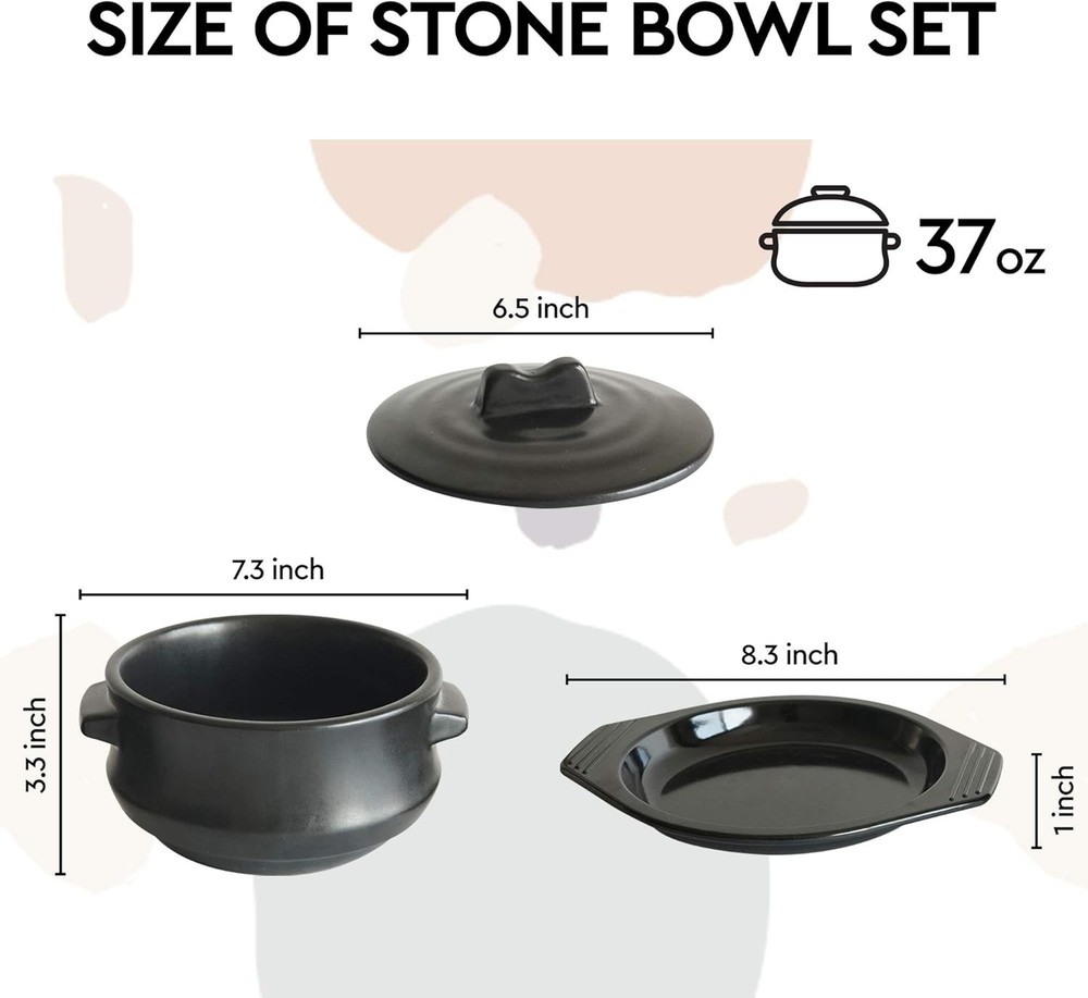Premium Korean Stone Bowl with Lid & Platter, Medium & Platter