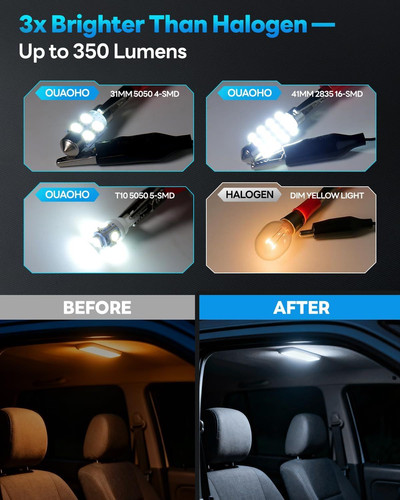 48Pcs Led Interior Car Lights Kit, 6500K White Bulbs