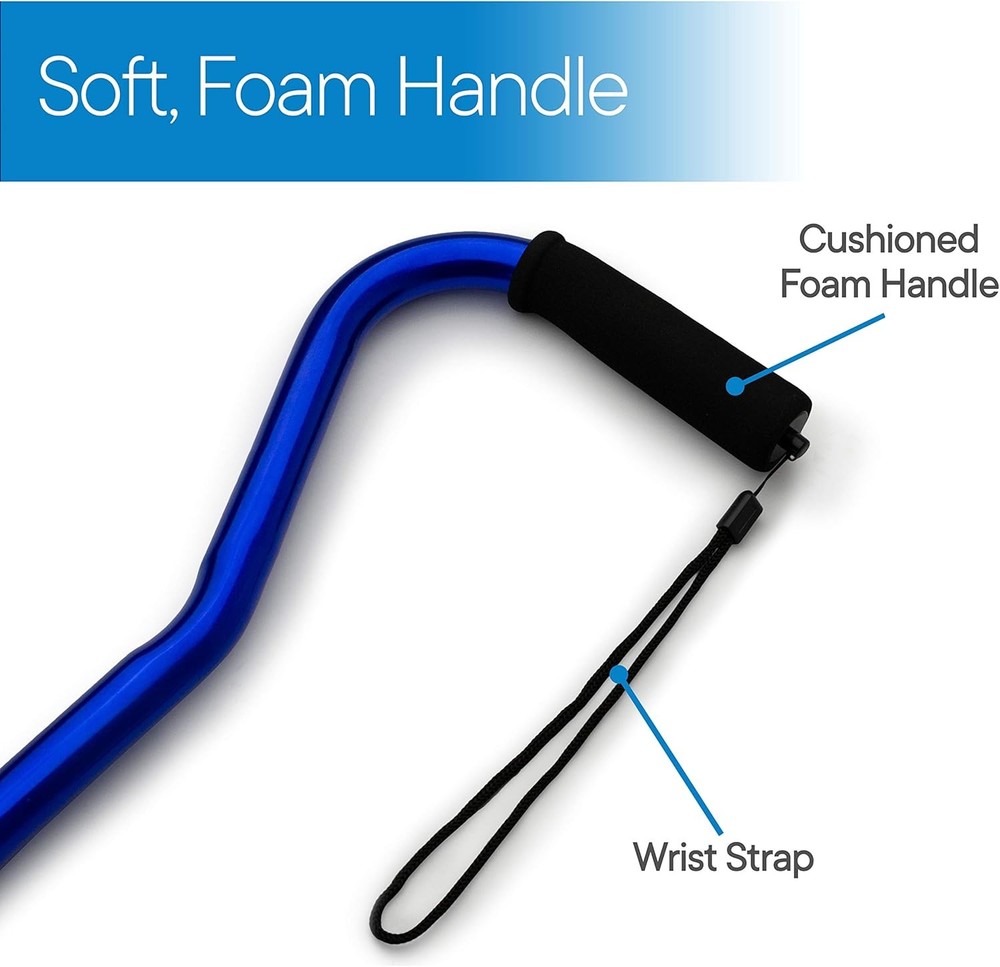 RMS Folding Cane with Offset Foam Handle, Adjustable Walking Stick Blue