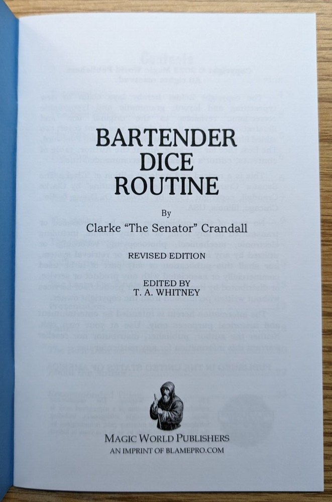 Bartender Dice Routine by Clarke "The Senator" Crandall