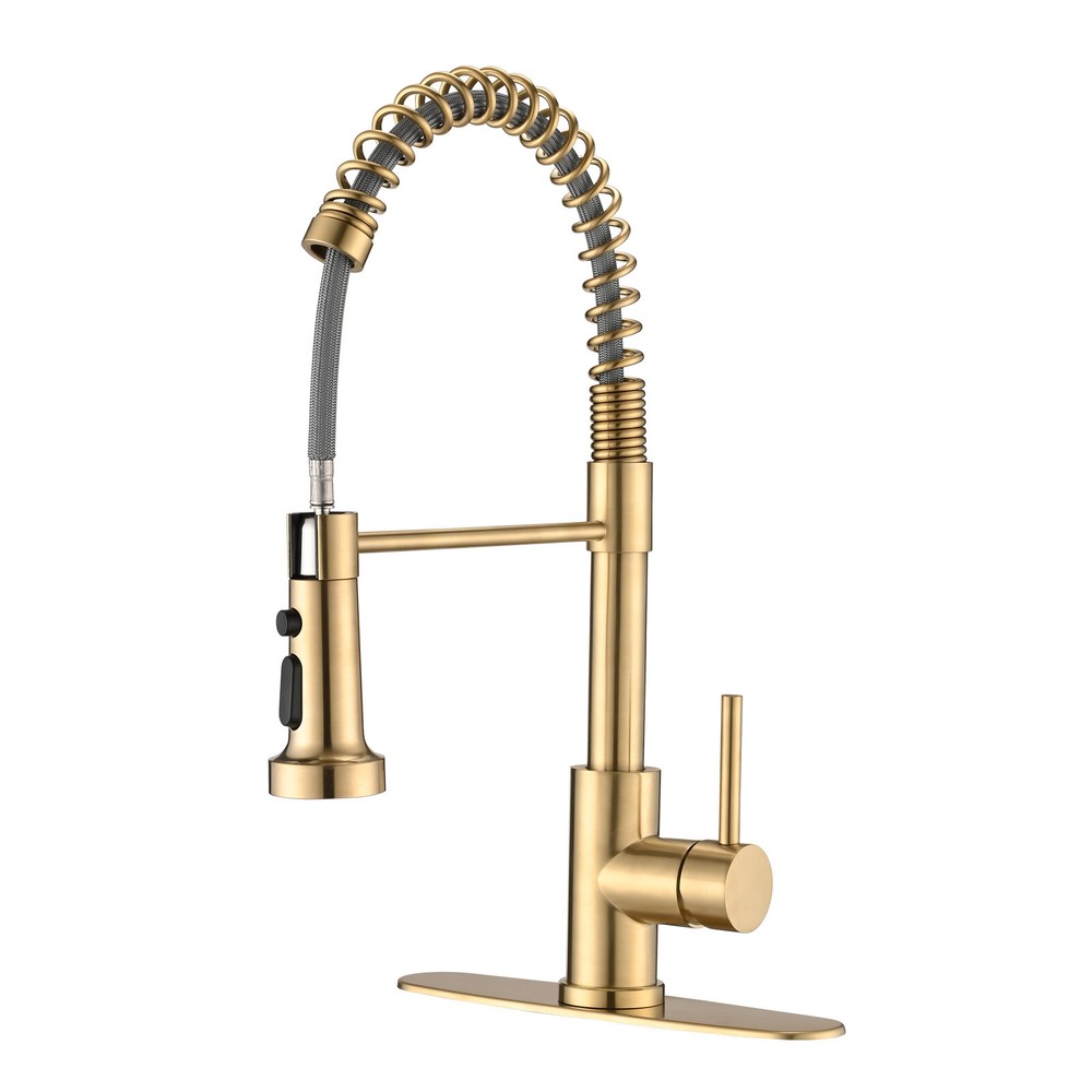 RENIST Brushed Gold Pull Down Single Handle Spring Kitchen Sink Faucet