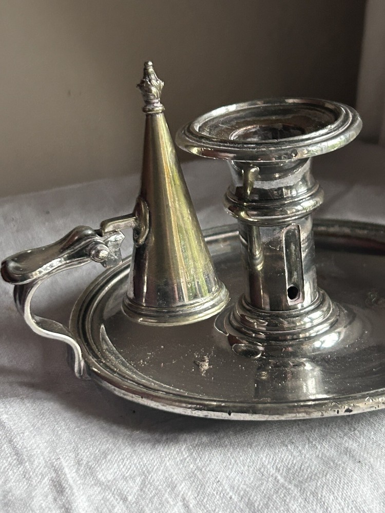 Antique c.19thC Clan Grant Silver Plated Candlestick Chamberstick & Snuffer