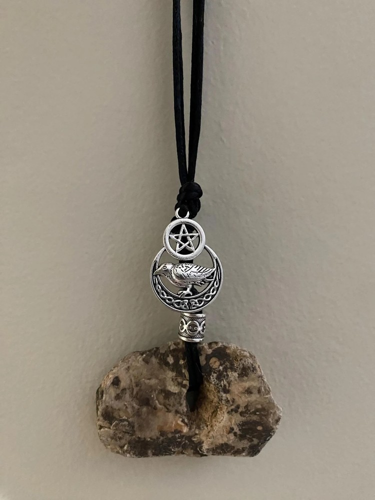 Hag Stone Raven Pentacle Wall Hanging, Protection Amulet
