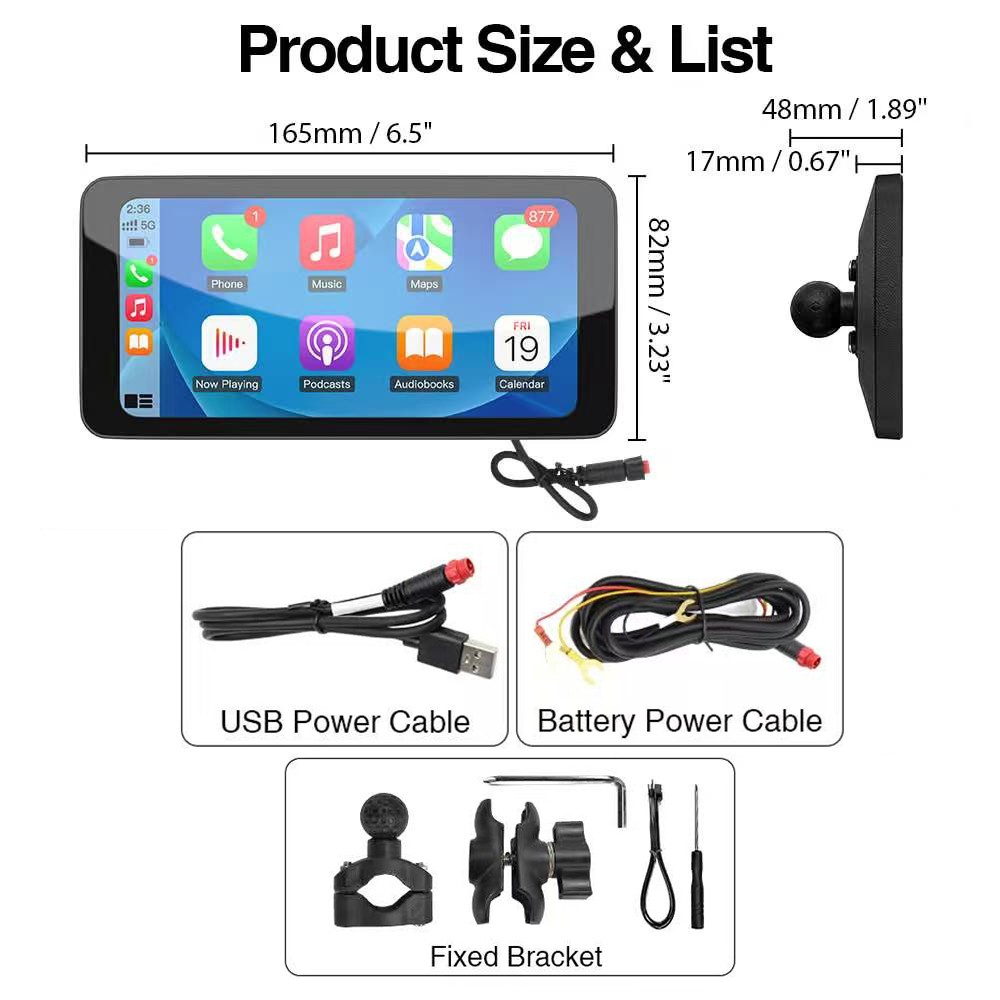 Wireless Motorcycle CarPlay Android Auto 6.3" Touch Screen GPS Navigation