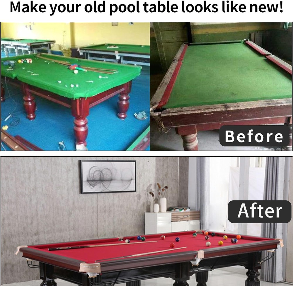 8' Pool Table Felt w/ 6 Cloth Strips, Pre Cut Billiard Red