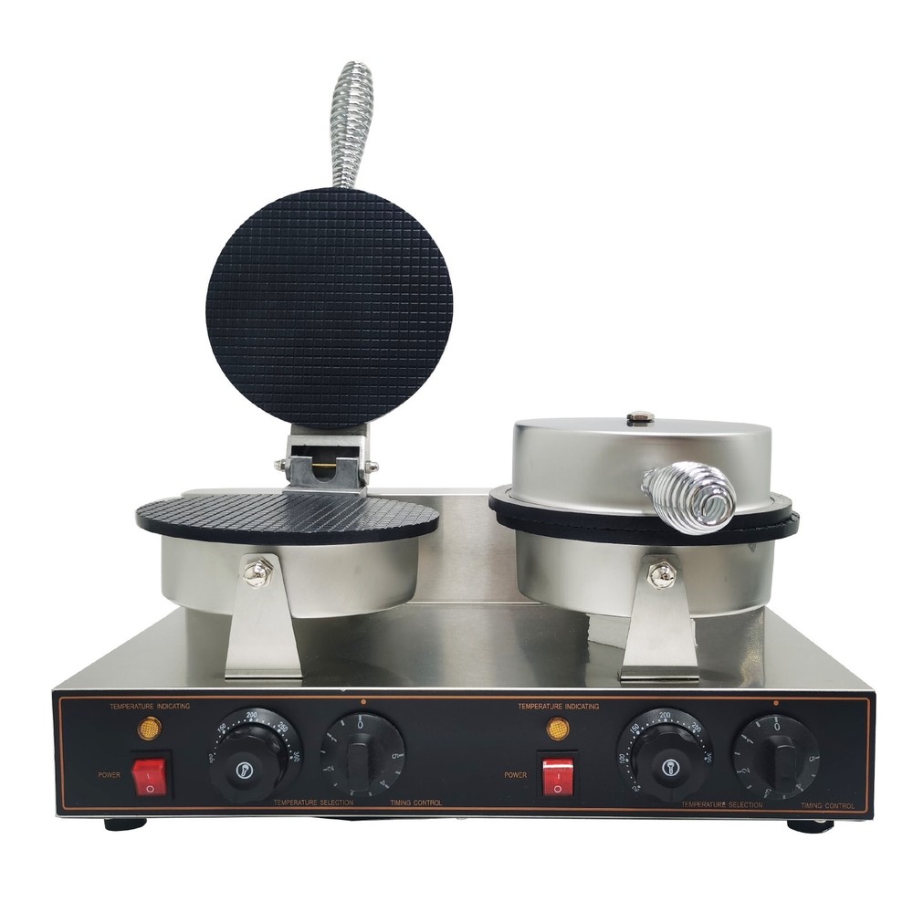 Ice Cream Waffle Cone Maker Machine Non-stick Double-head Egg Roll Making 110V