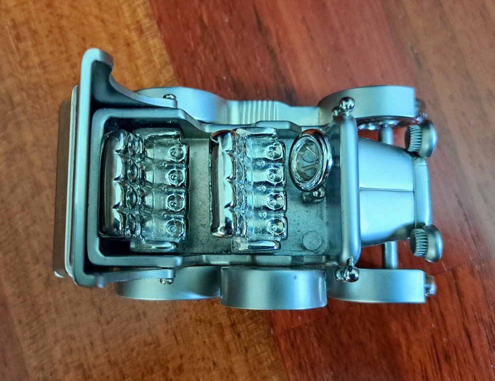 Vintage Platinum Miniature C331 Silver Classic Car Clock, Missing Clock