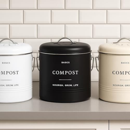 Kitchen Compost Bin – 1.3 Gallon Countertop Farmhouse Compost Container Cream
