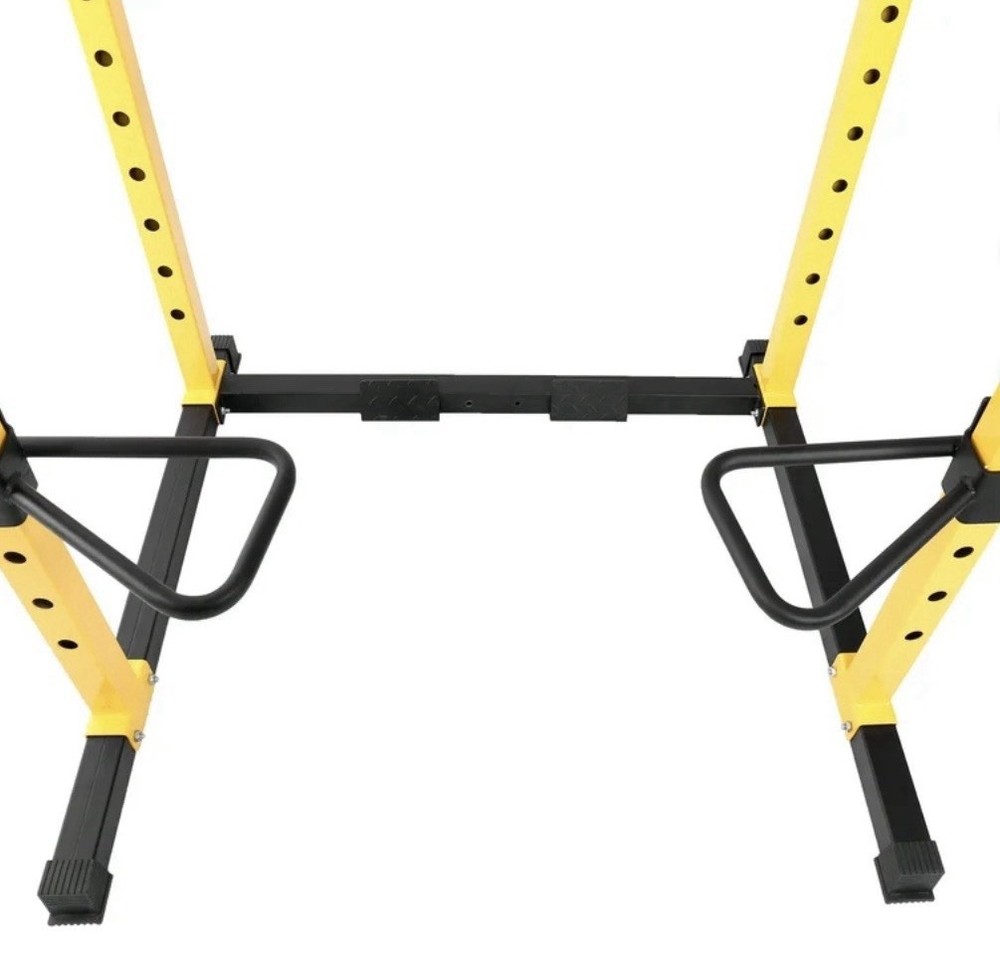 Adjustable Yellow Black Steel Power Rack with Pull Up Bar, Dip Handles