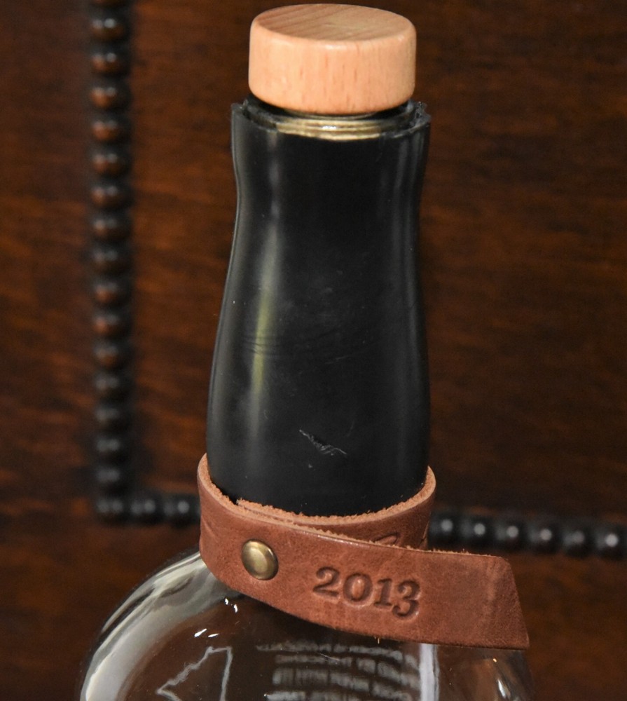 BORDER Bourbon Bottle by 45th Parallel Empty 750ml with Wooden Cap Leather Strap