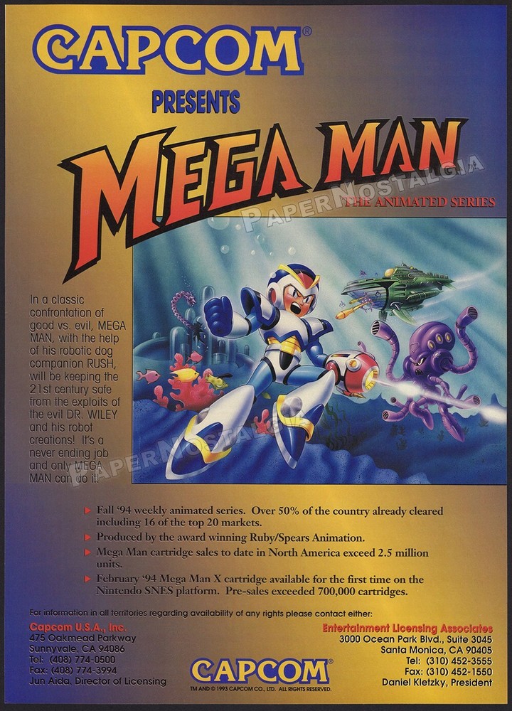 MEGA MAN animated series - Original 1994 Trade AD / poster_ Capcom _ Ruby/Spears
