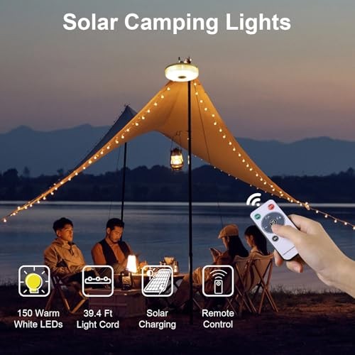 Solar Camping String Lights, 39.4FT Portable Waterproof Camping Light 1 Pack