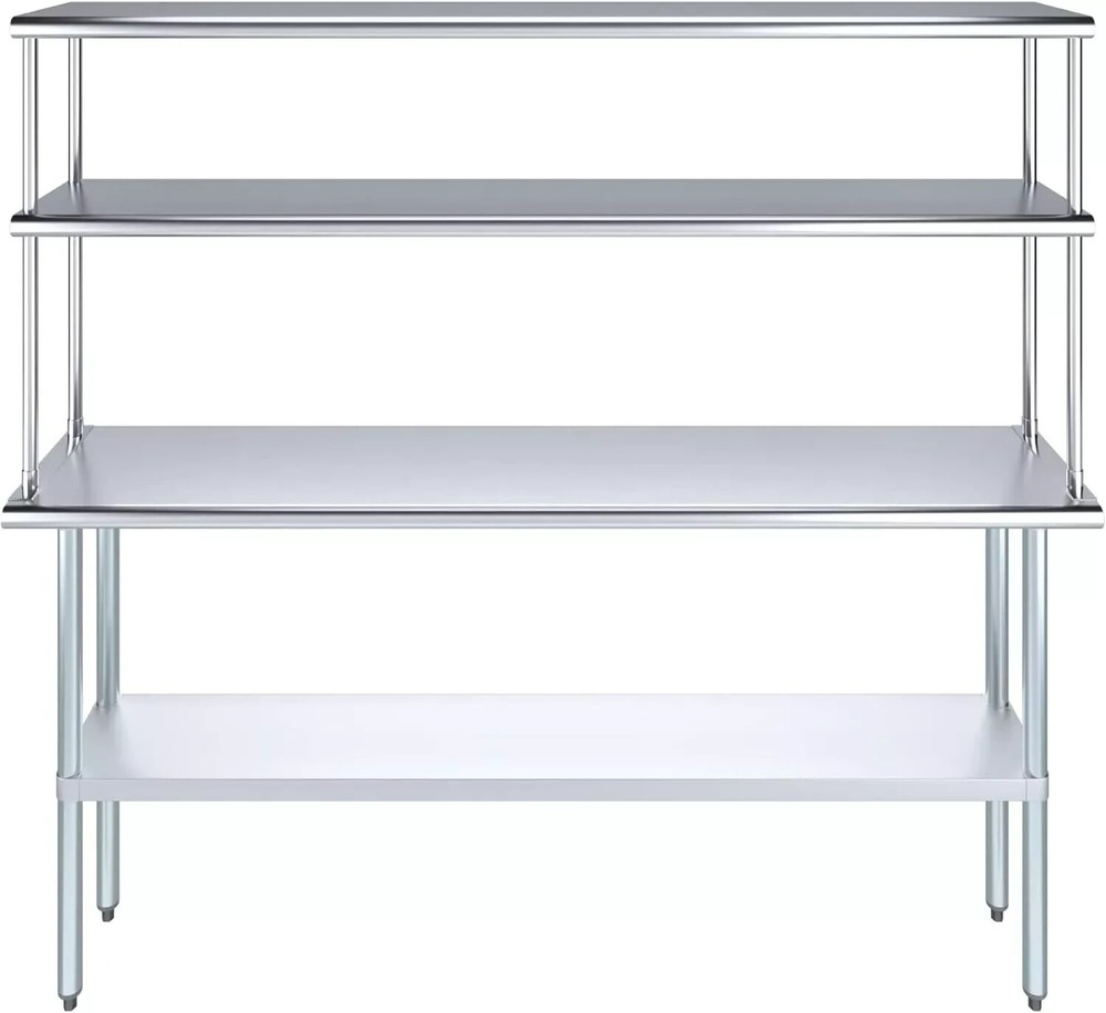 Stainless Steel Work Commercial Worktable w/ Double Overshelf, NSF