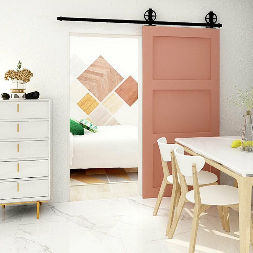 CCJH 4-20FT Sliding Barn Door Hardware Basic Black Roller Kit Single/Double Door