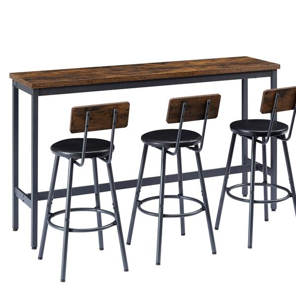 Long Bar Table Set with 3Pcs PU Bar Stools Home Kitchen Table Banquet Hall NEW