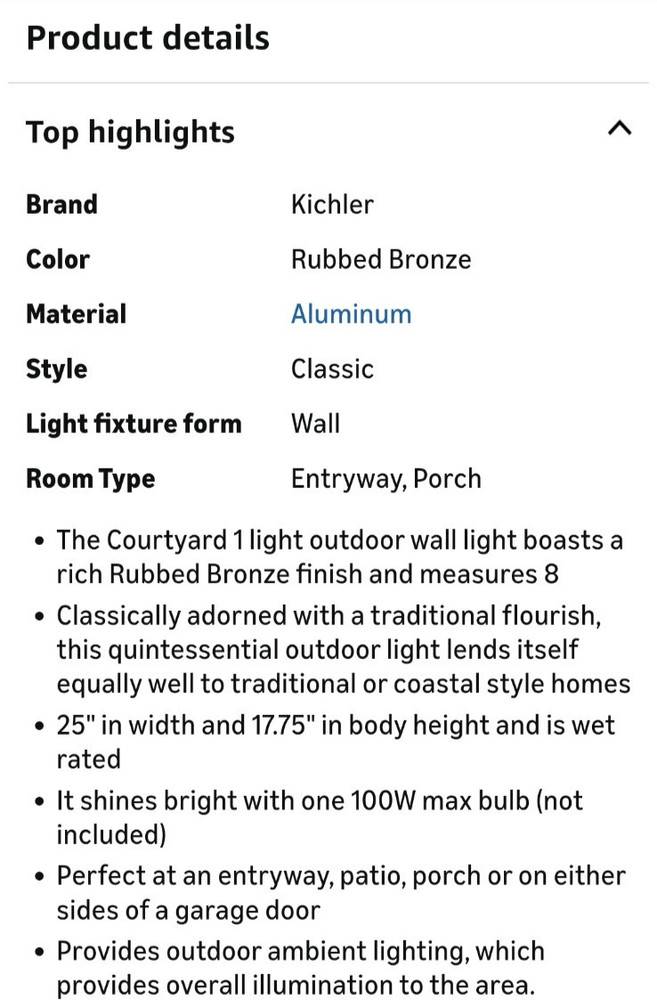 Kichler 9033 RZ wall lantern