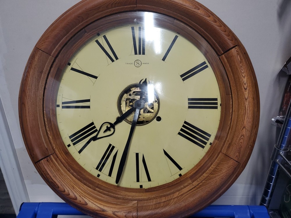 Large Antique Circular Wall Clock Trade Mark "S" Working