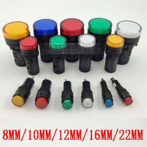 LED Pilot Panel Indicator Signal Warning Light Lamp AC/DC 6.3V/12V/24V/36V/110V