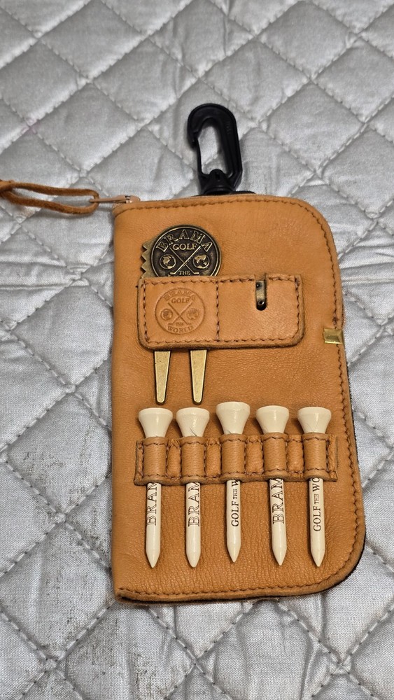 Brama Deer Leather Golf Pouch Case holder accessory with Tools and Tees - Nice!
