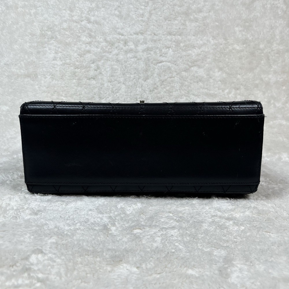 Vintage Talbots Structured Handbag Black Quilt Pattern Leather Top Handle Purse