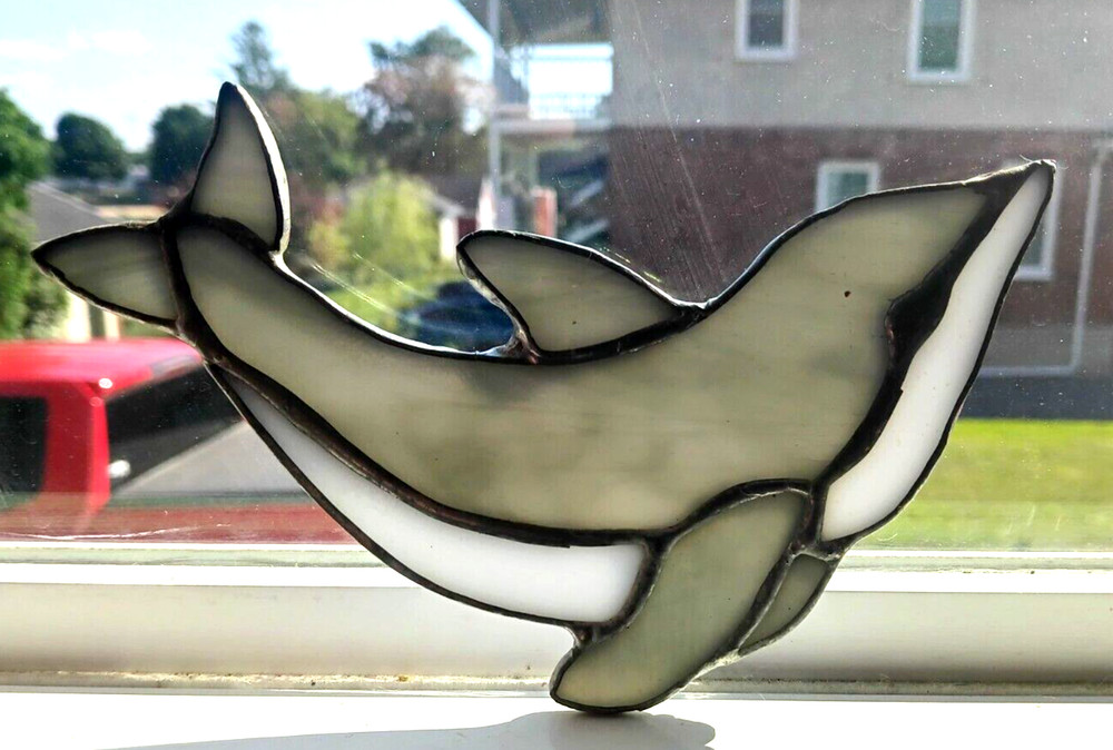 Two dolphins stained glass suncatchers