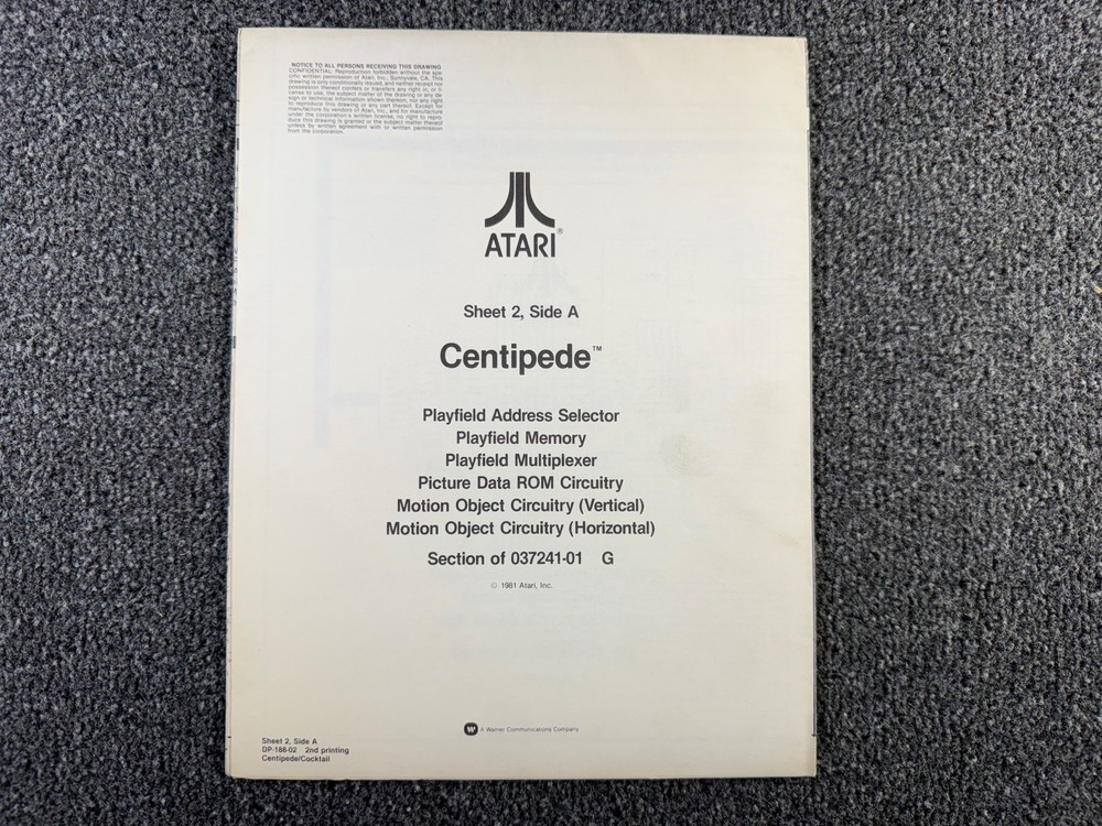 Atari Centipede Arcade Video Game Manual Schematics ORIGINAL