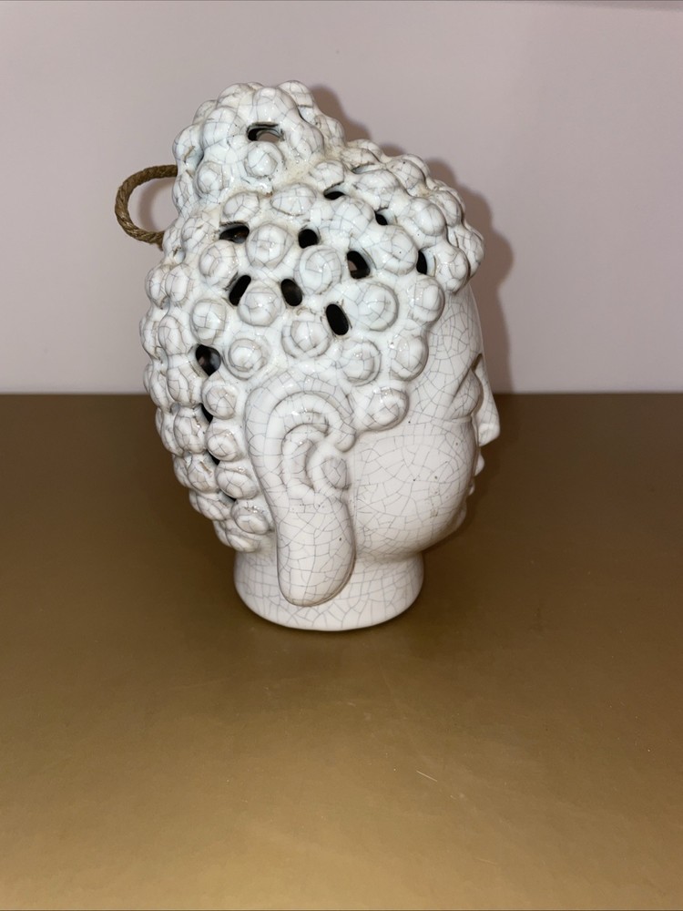 Buddha Ceramic 5” Sachet Holder, Incense stick holder Light Gray Crackle Effect