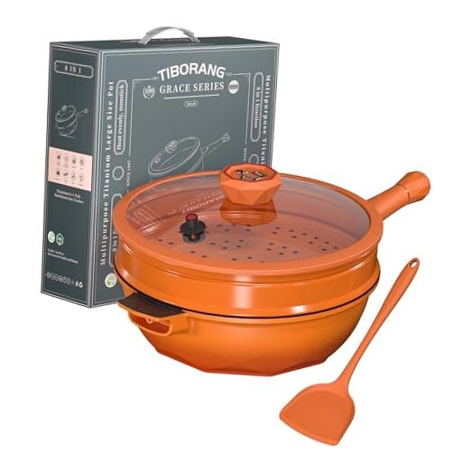 8 in 1 Multipurpose 11 Inch 5 Quart Heat Indicator Nonstick Deep Tangerine