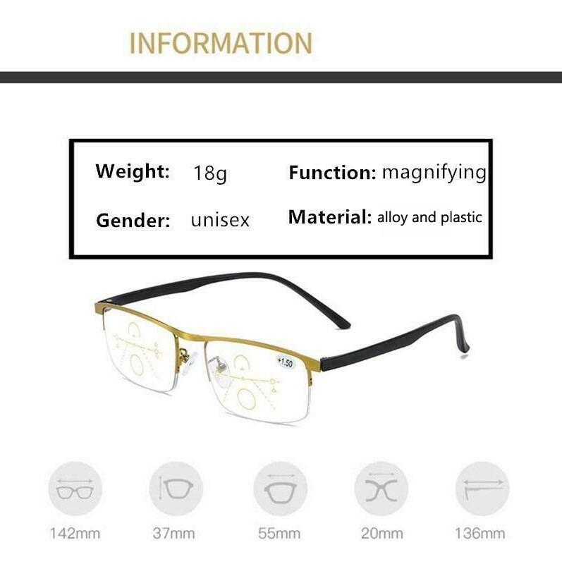 Anti blue transition reading glasses multifocal progressive Auto Focus