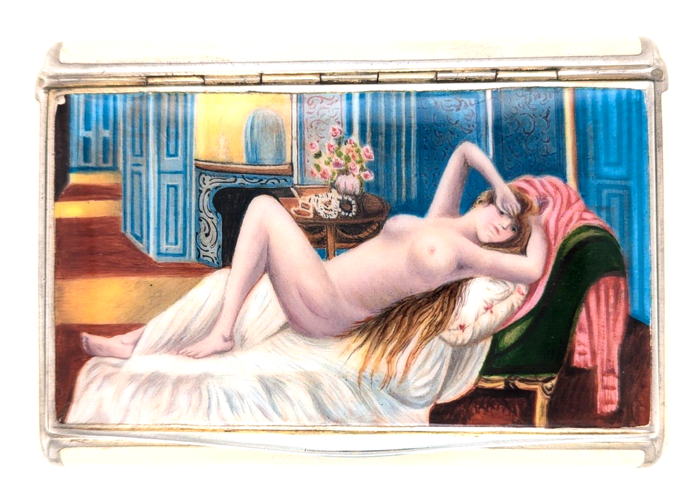 Silver & Enamel Austrian Cigarette Case with Beautifully Enamelled Erotic Scene