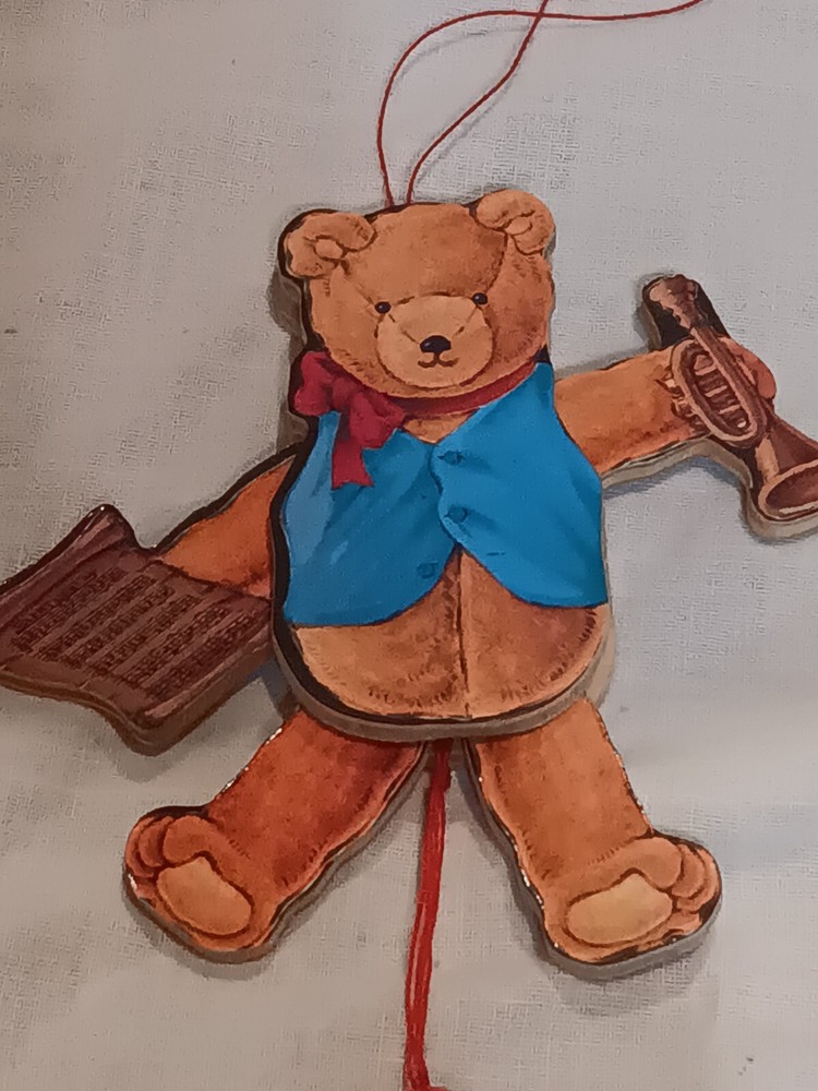 Christmas Pull String Toy, Teddy Bear w/ Music, Vintage