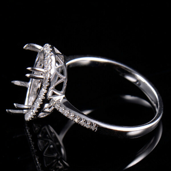 Pear 12×8mm Ring Prong Setting Natural Diamond Semi Mount Solid 14K White Gold