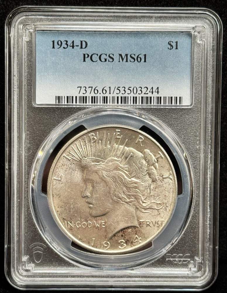 1934-D Peace Silver Dollar PCGS MS61 Better Date Coin
