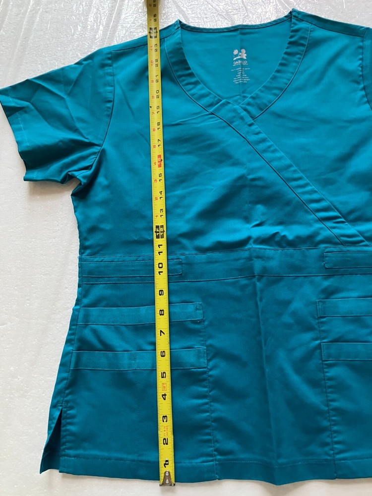 Dagacci Women’s Small scrub top Teal Green pullover V Neck Pockets