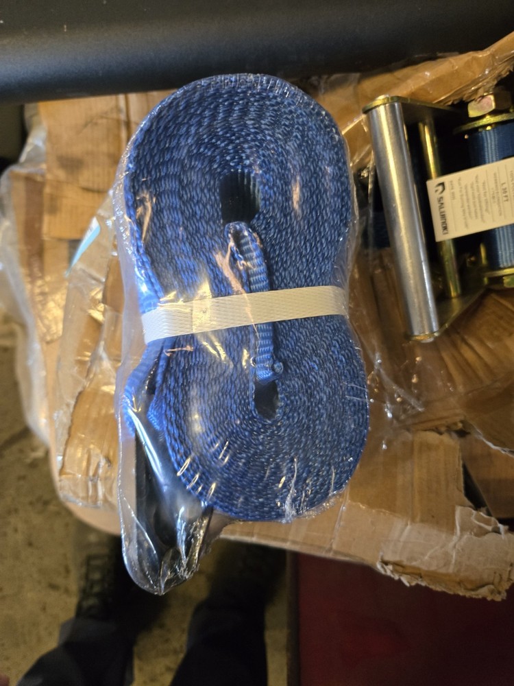 SALUINOKI Blue Polyester Tie Down Strap 5500 lbs WLL 30 ft x 4in 11000 lbs BS